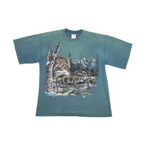 Vtg 1995 Wolf Graphic T-Shirt Men's XL Stand Out Designs Distressed Faded Tee